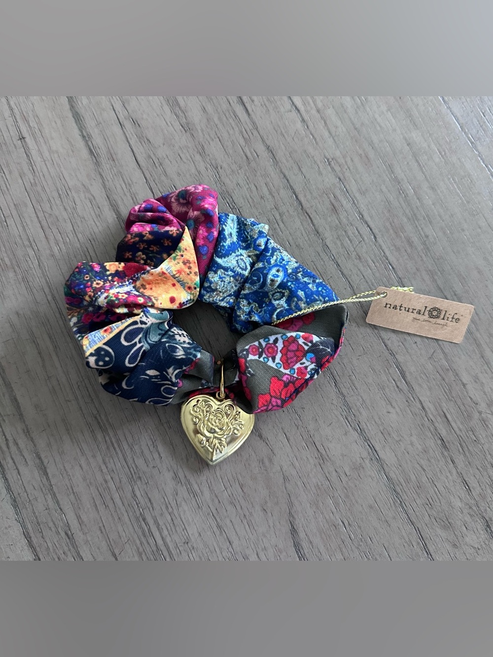 Natural Life Bright Patchwork Locket Scrunchie NWT